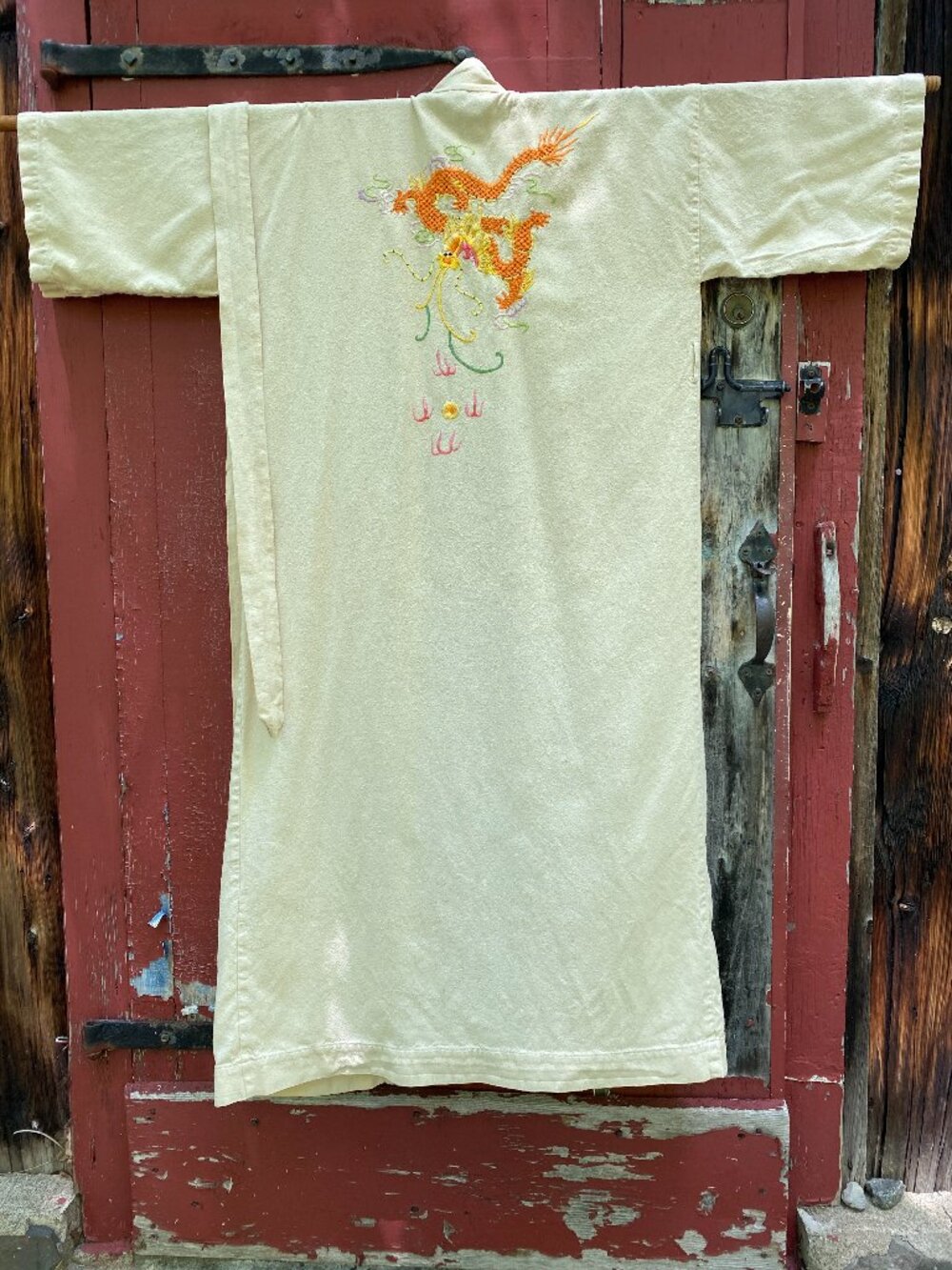 Vintage Raw Silk Robe with Dragon Embroidery